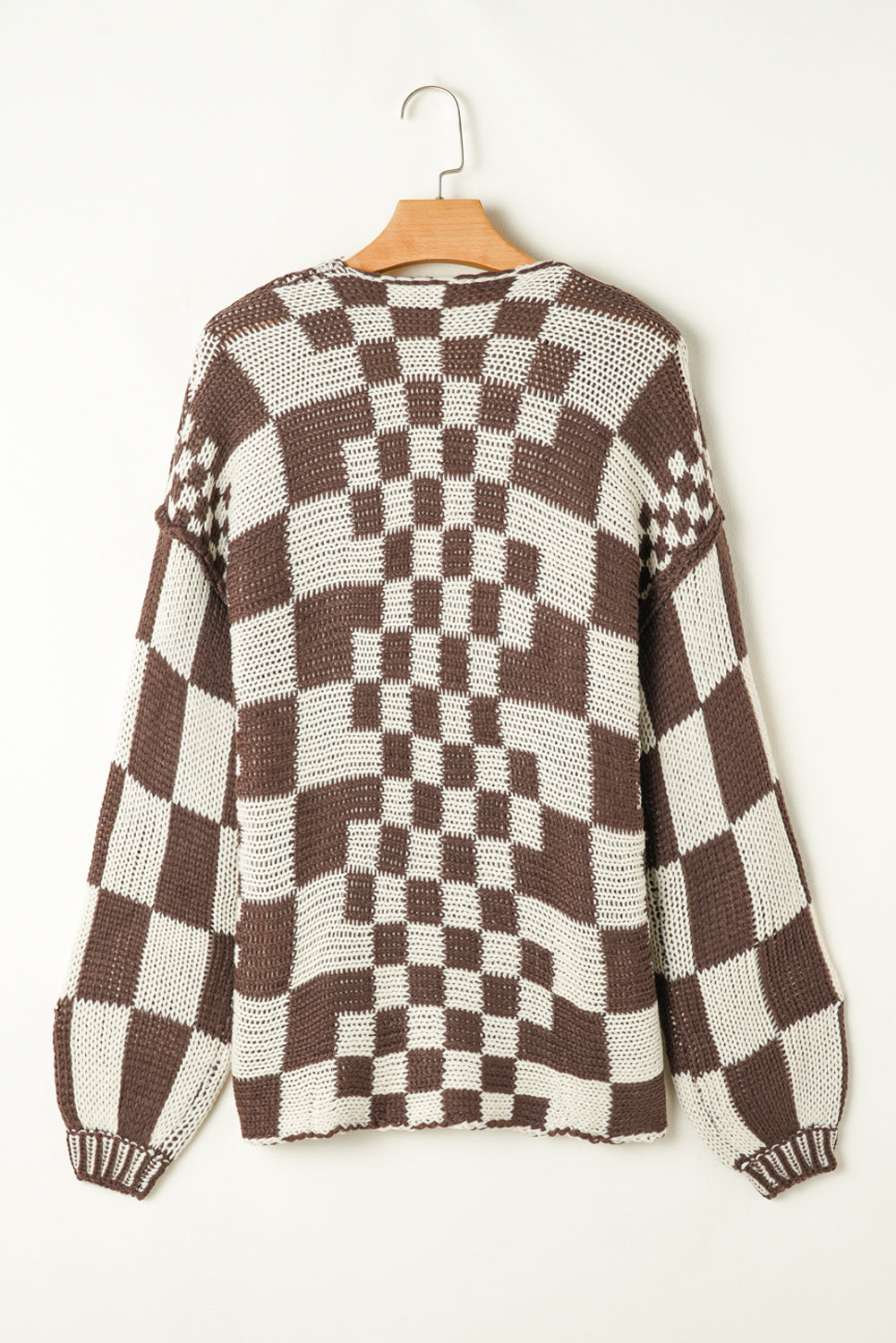 Multicolor Plaid Open Front Knitted Cardigan