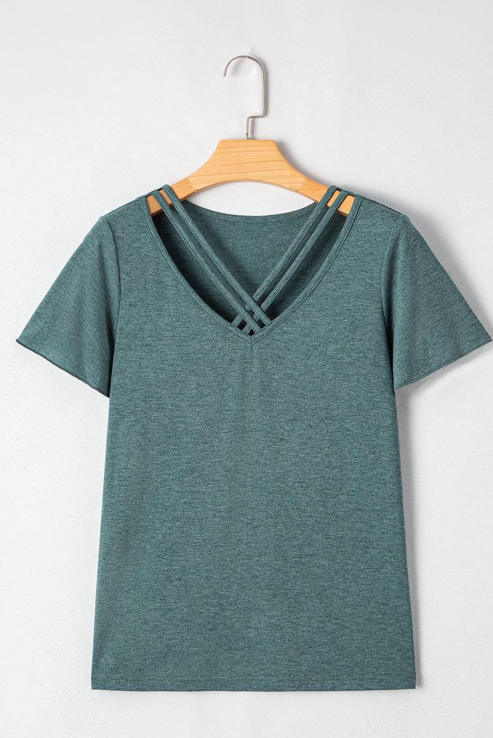Black Crisscross V Neck Flutter Sleeve T Shirt