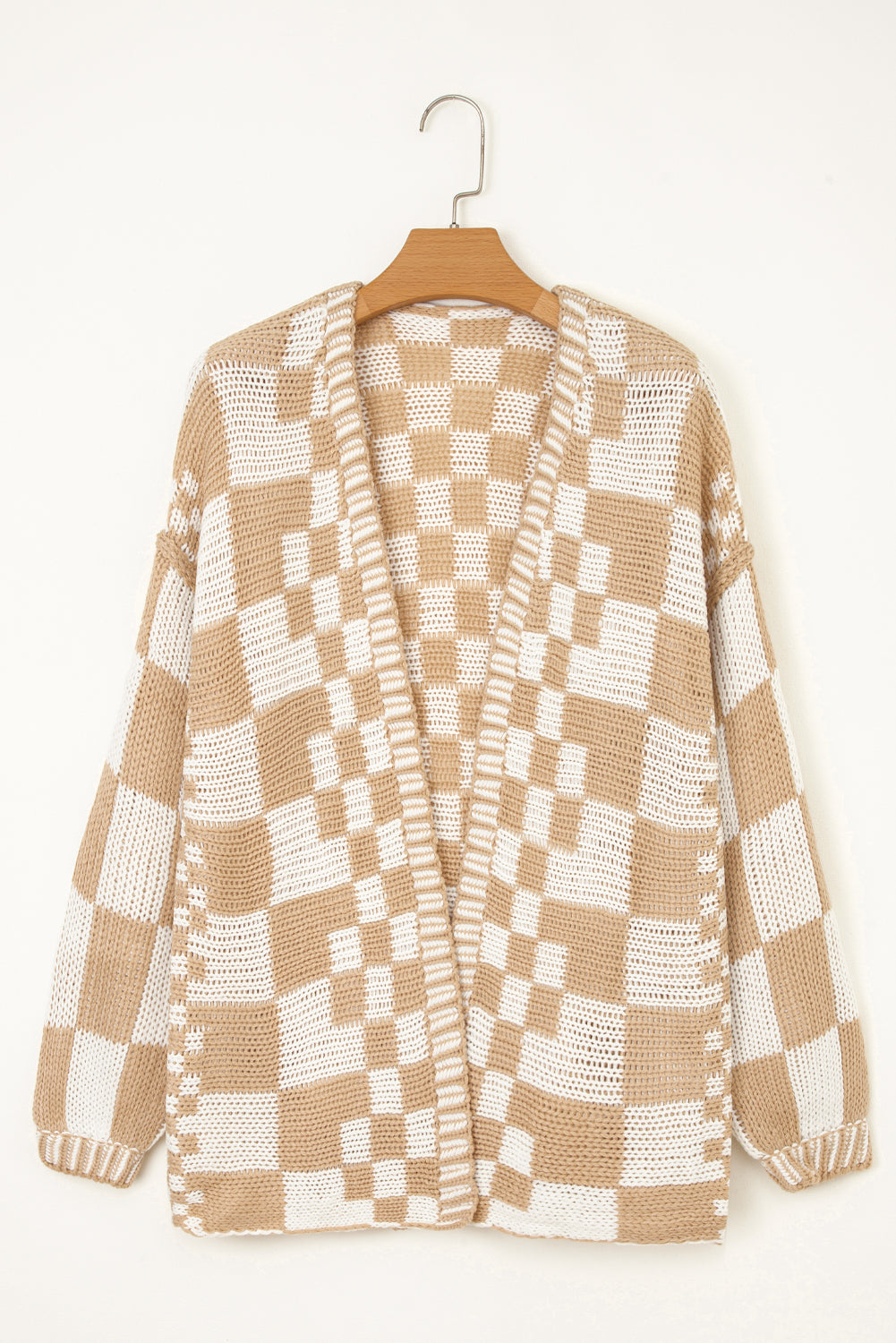 Multicolor Plaid Open Front Knitted Cardigan