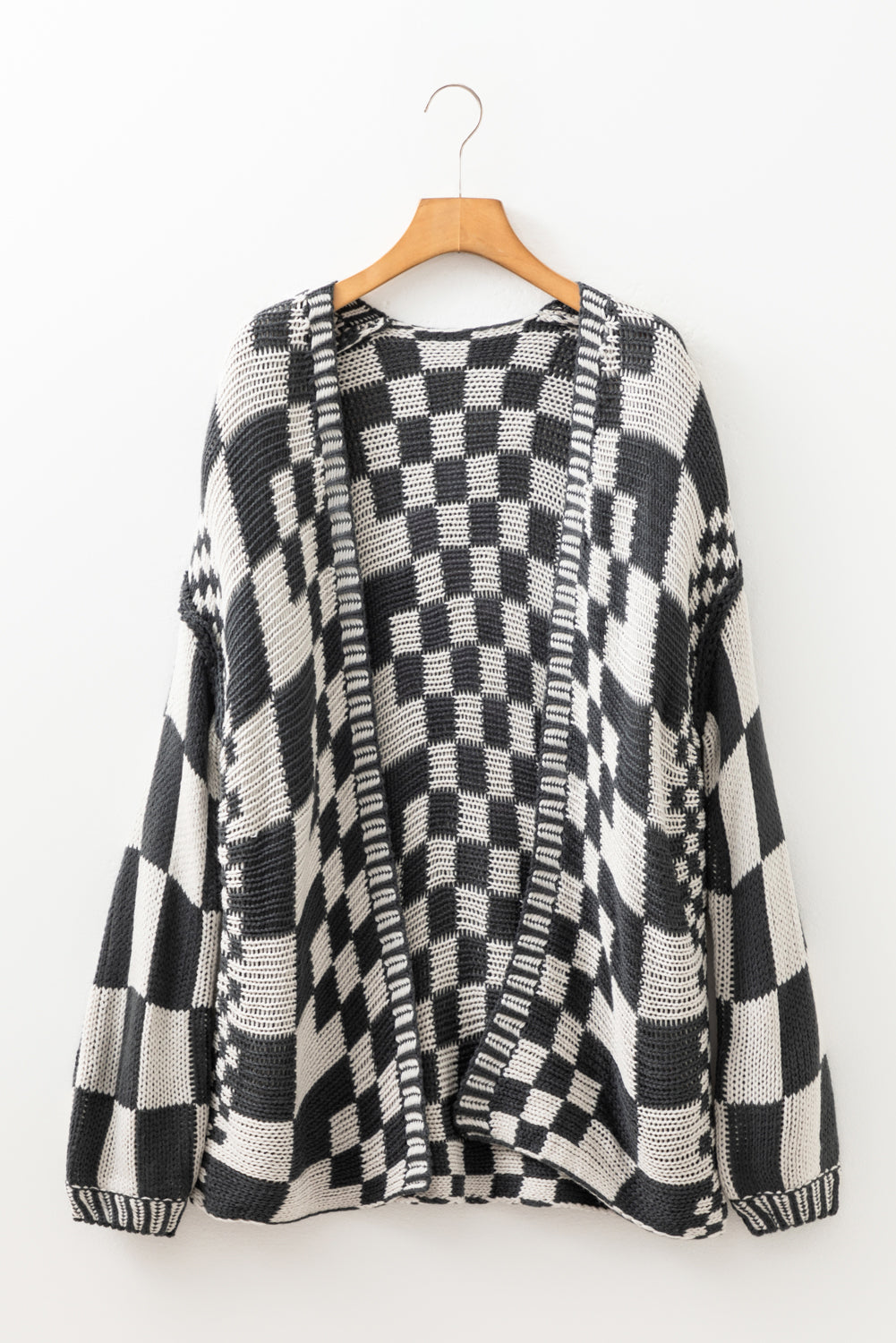 Multicolor Plaid Open Front Knitted Cardigan