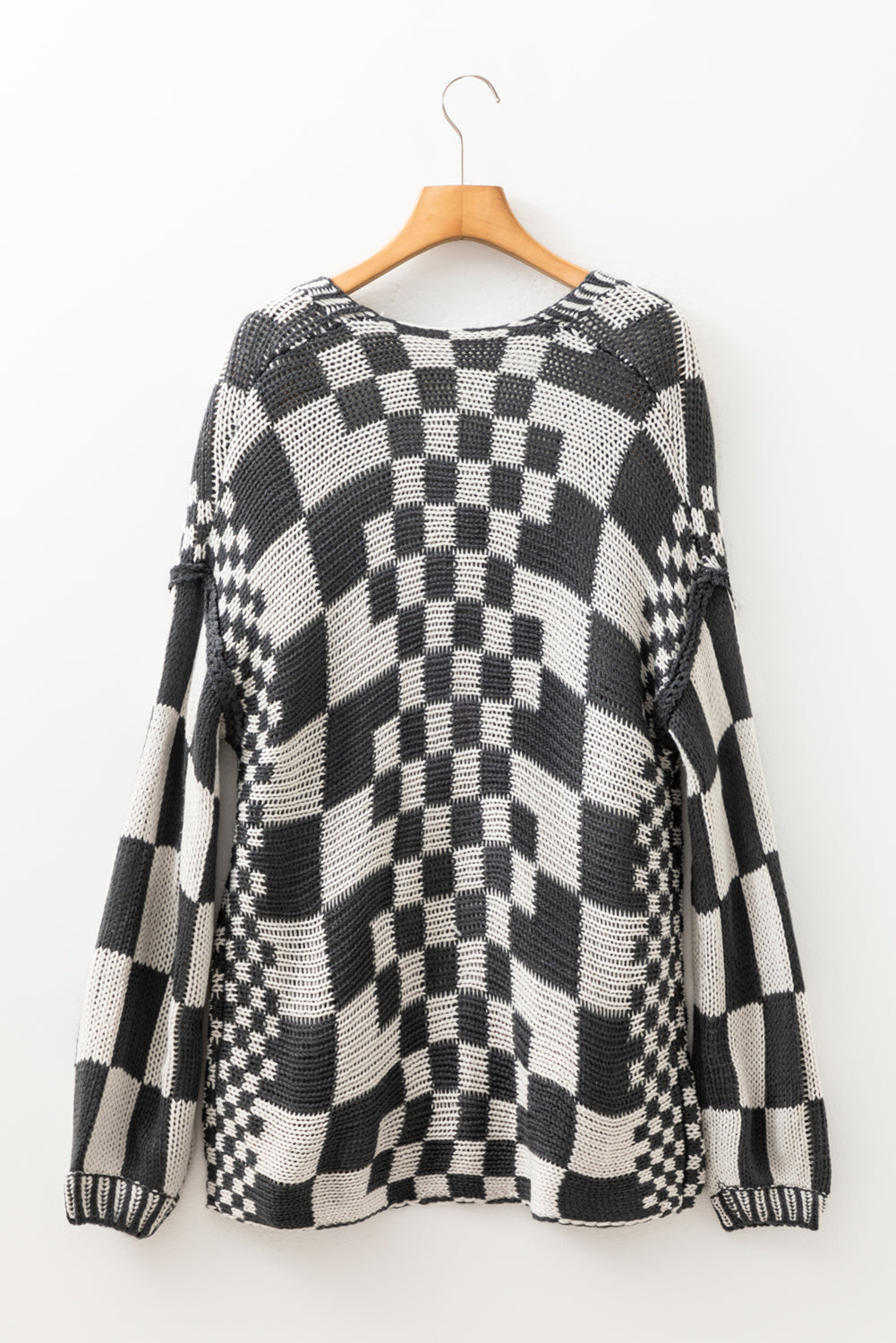 Multicolor Plaid Open Front Knitted Cardigan
