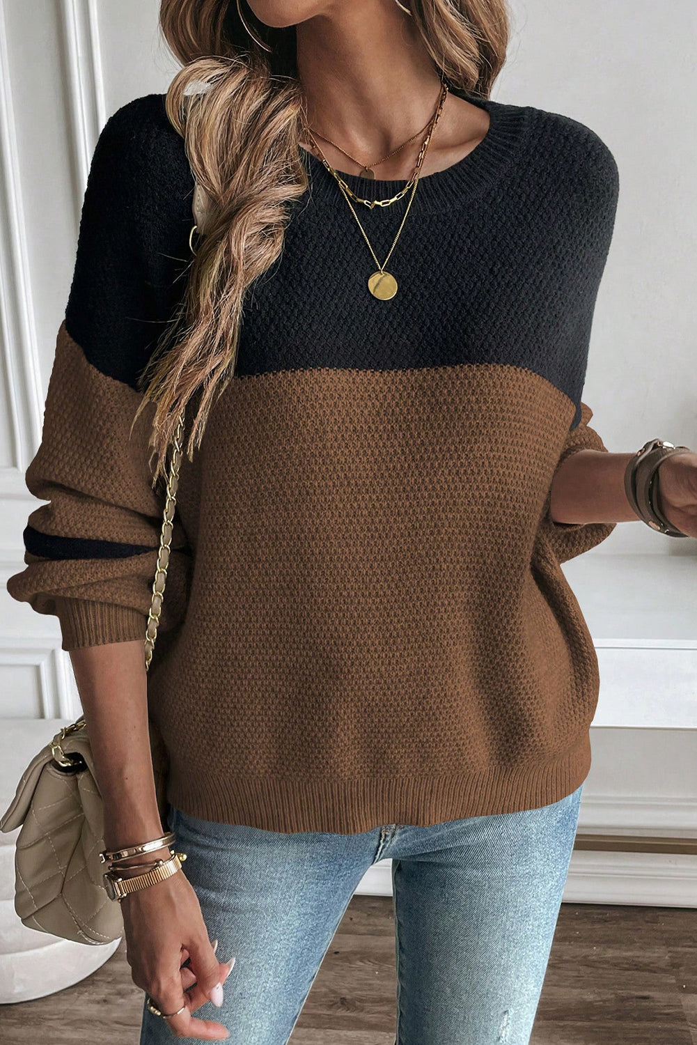 Parchment Colorblock Striped Sleeve Detail Knit Sweater