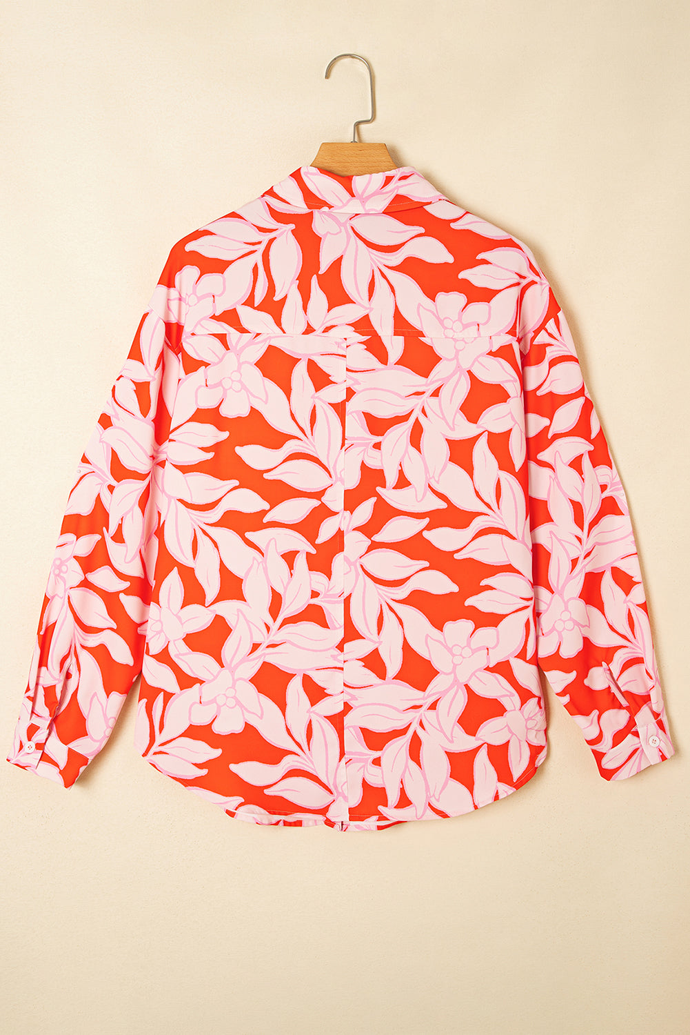 Orange Botanical Print Chest Pocket Button Up Shirt