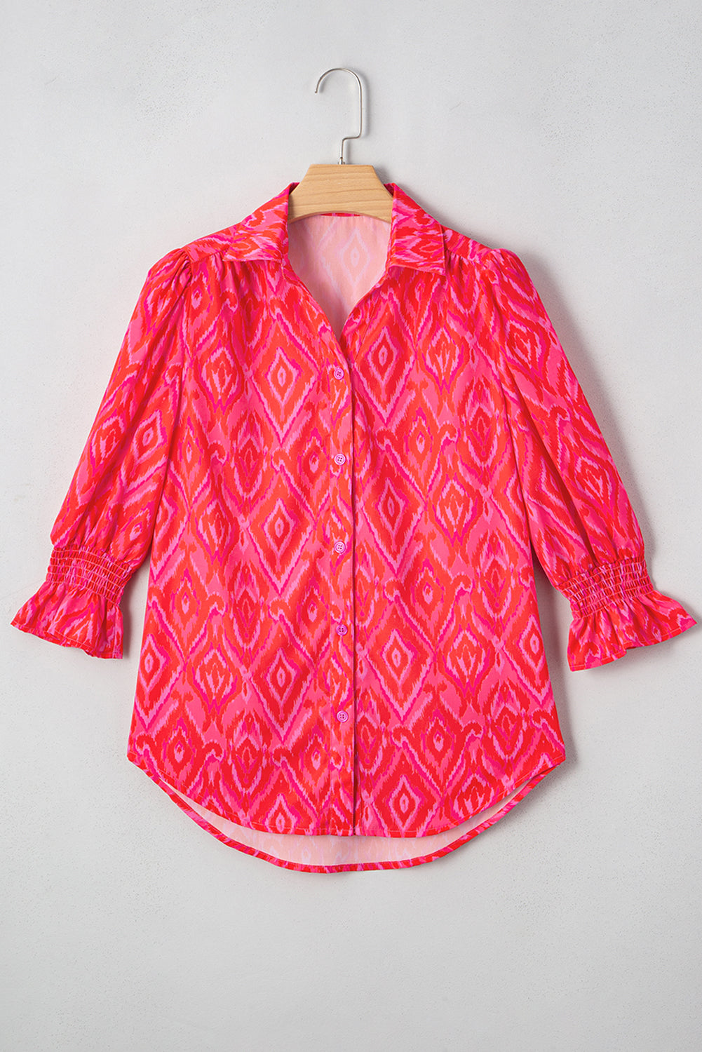 Strawberry Pink Abstract Print Puff Sleeve Shirt