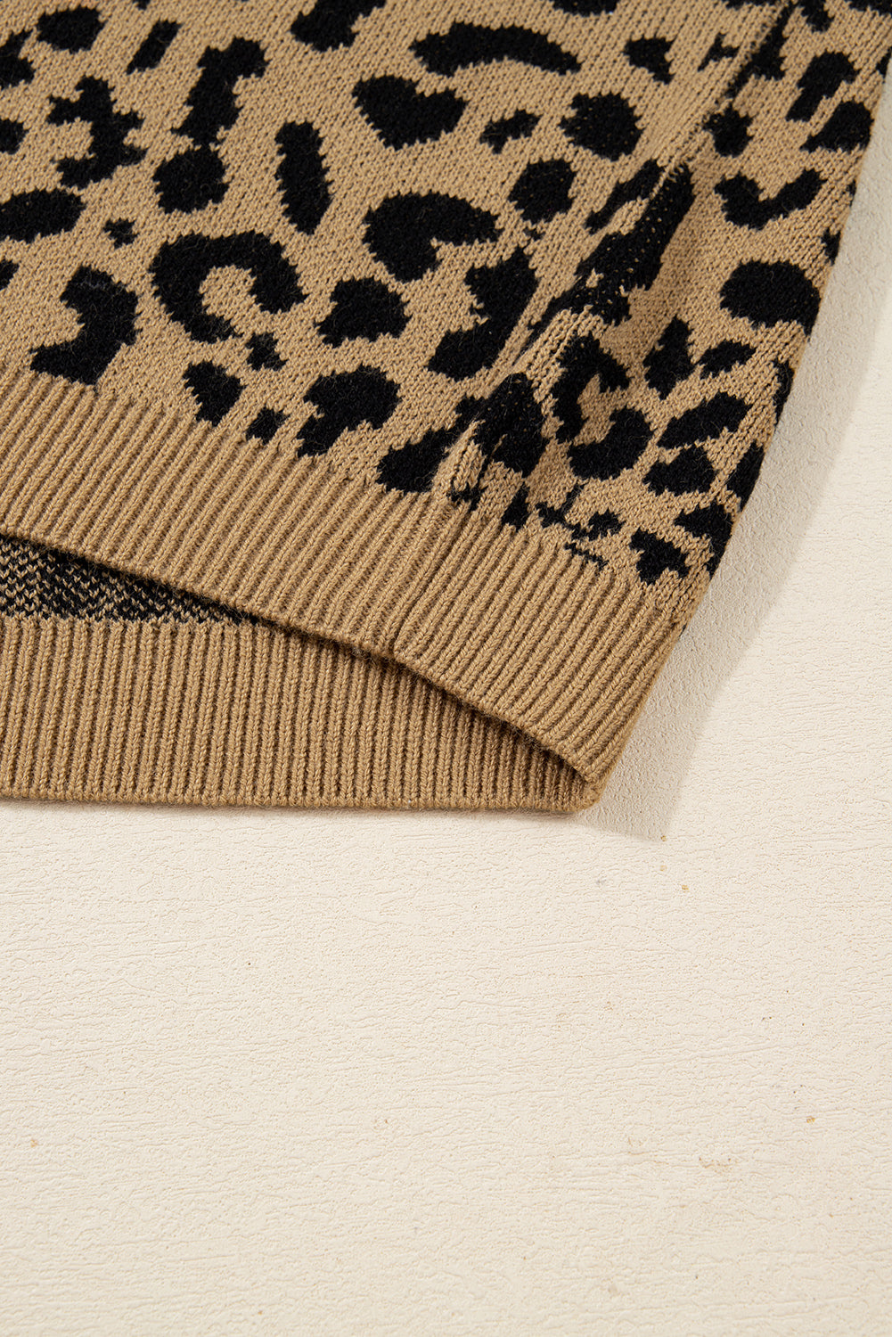 Light French Beige Leopard Round Neck Long Sleeve Sweater