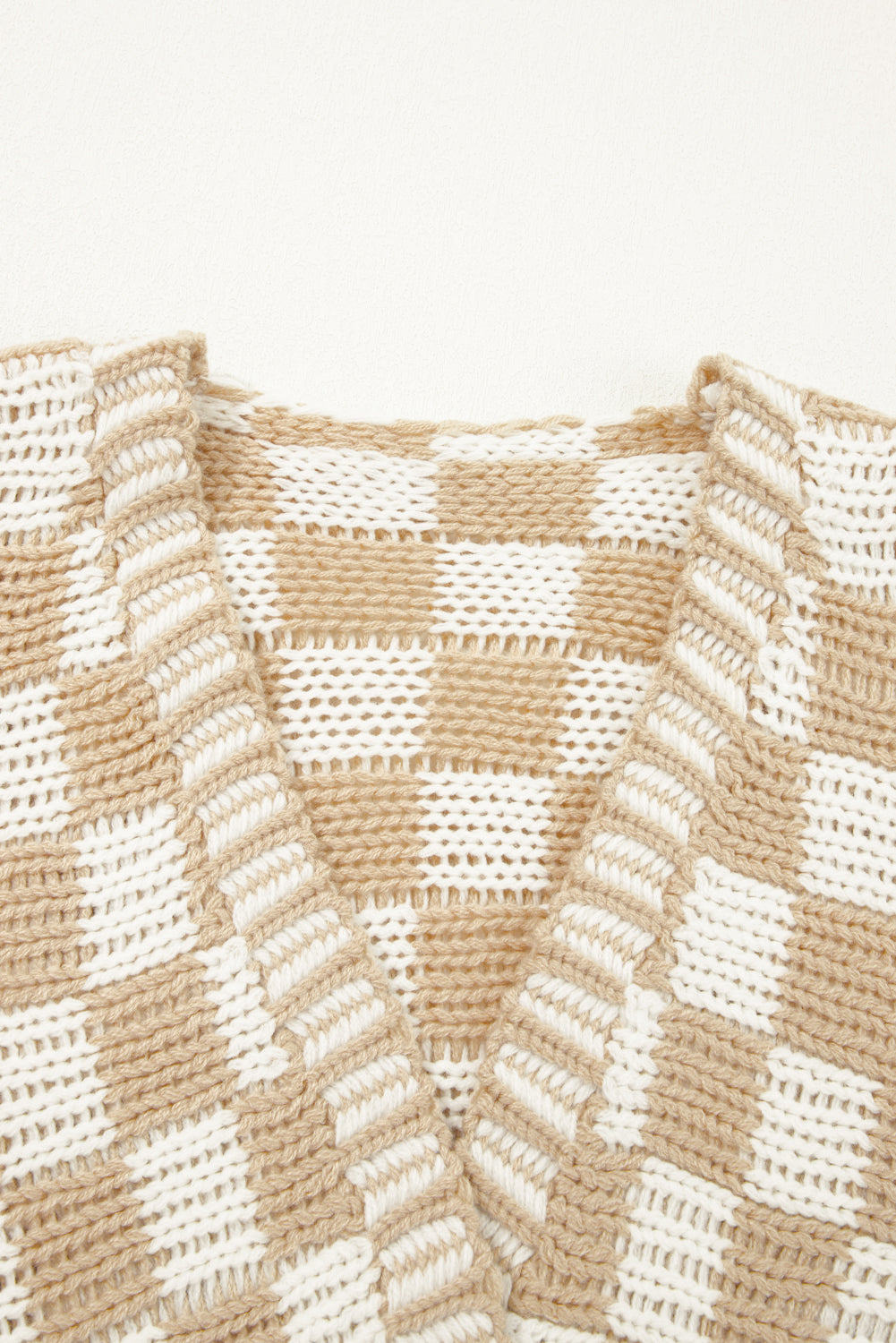 Multicolor Plaid Open Front Knitted Cardigan
