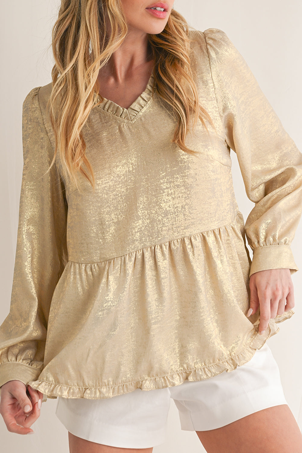 Black Velvet Frill V Neck Puff Sleeve Babydoll Blouse