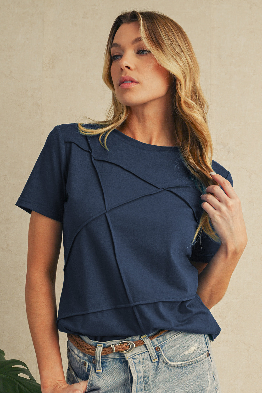 Medium Grey Solid Color Round Neck T Shirt
