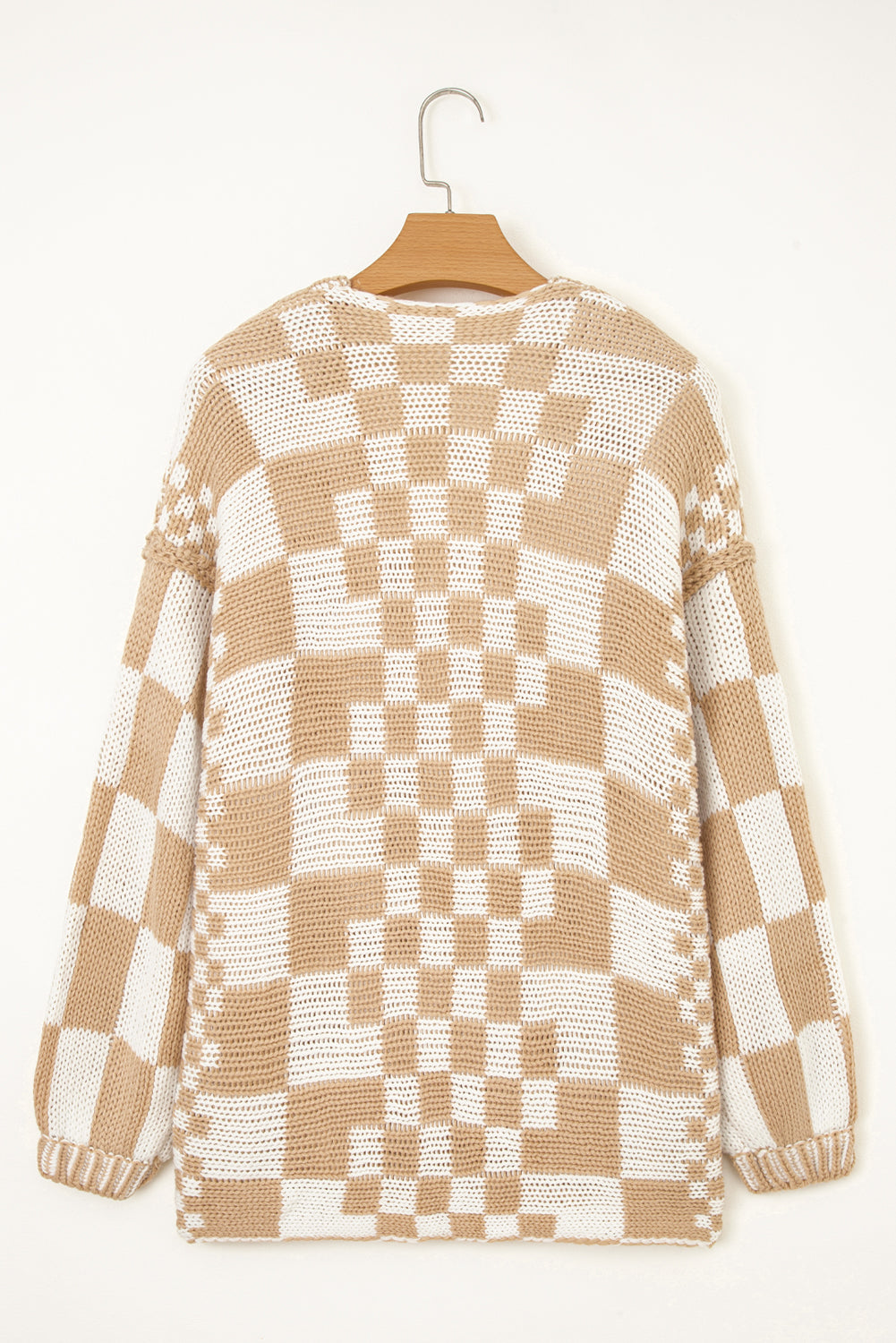 Multicolor Plaid Open Front Knitted Cardigan