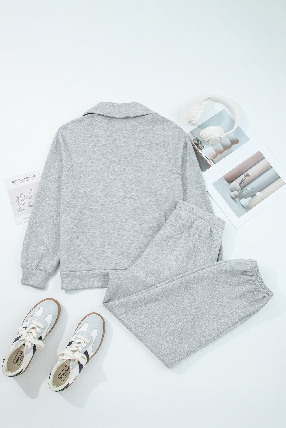 Goat Zip Collar Long Sleeve Top Drawstring Pants Set