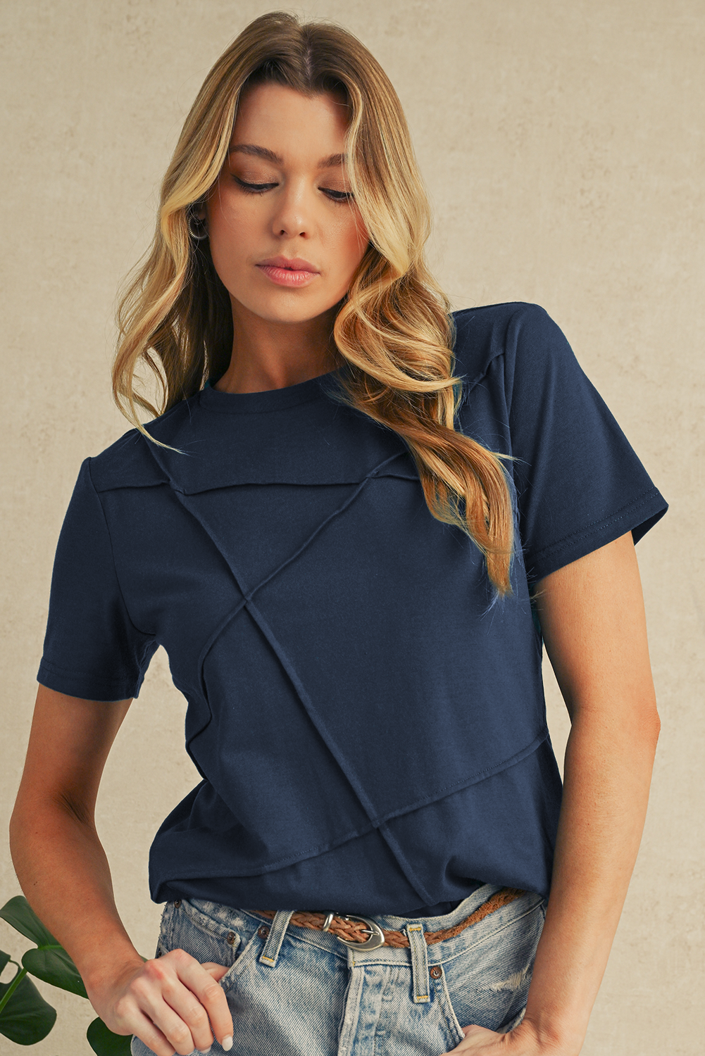 Medium Grey Solid Color Round Neck T Shirt