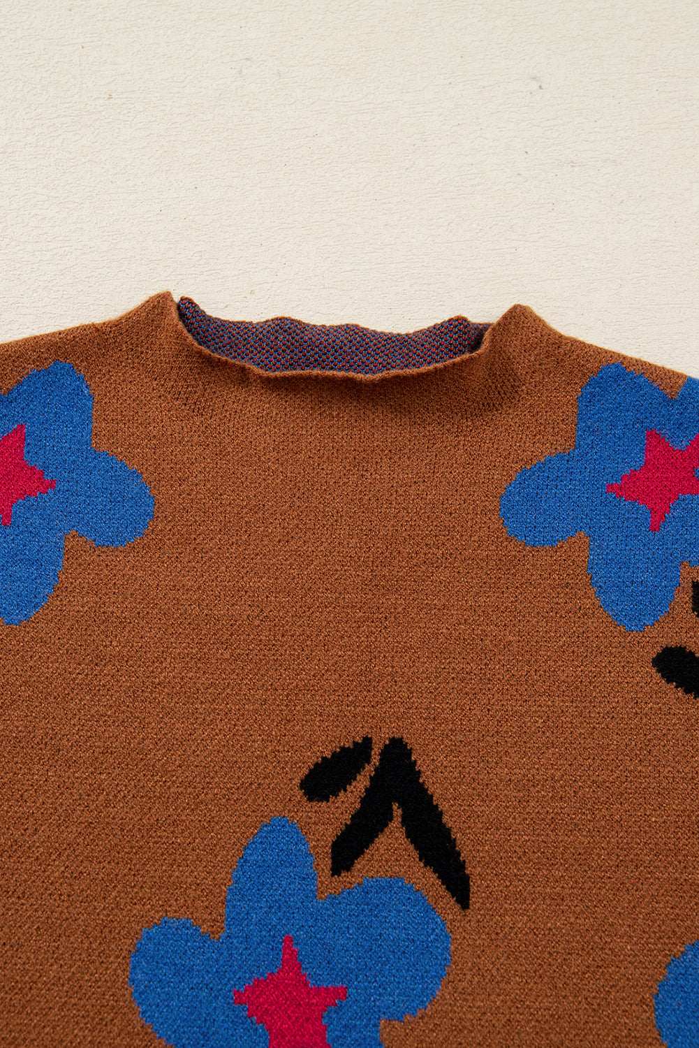 Chestnut Vintage Floral Pattern High Neck Sweater Vest