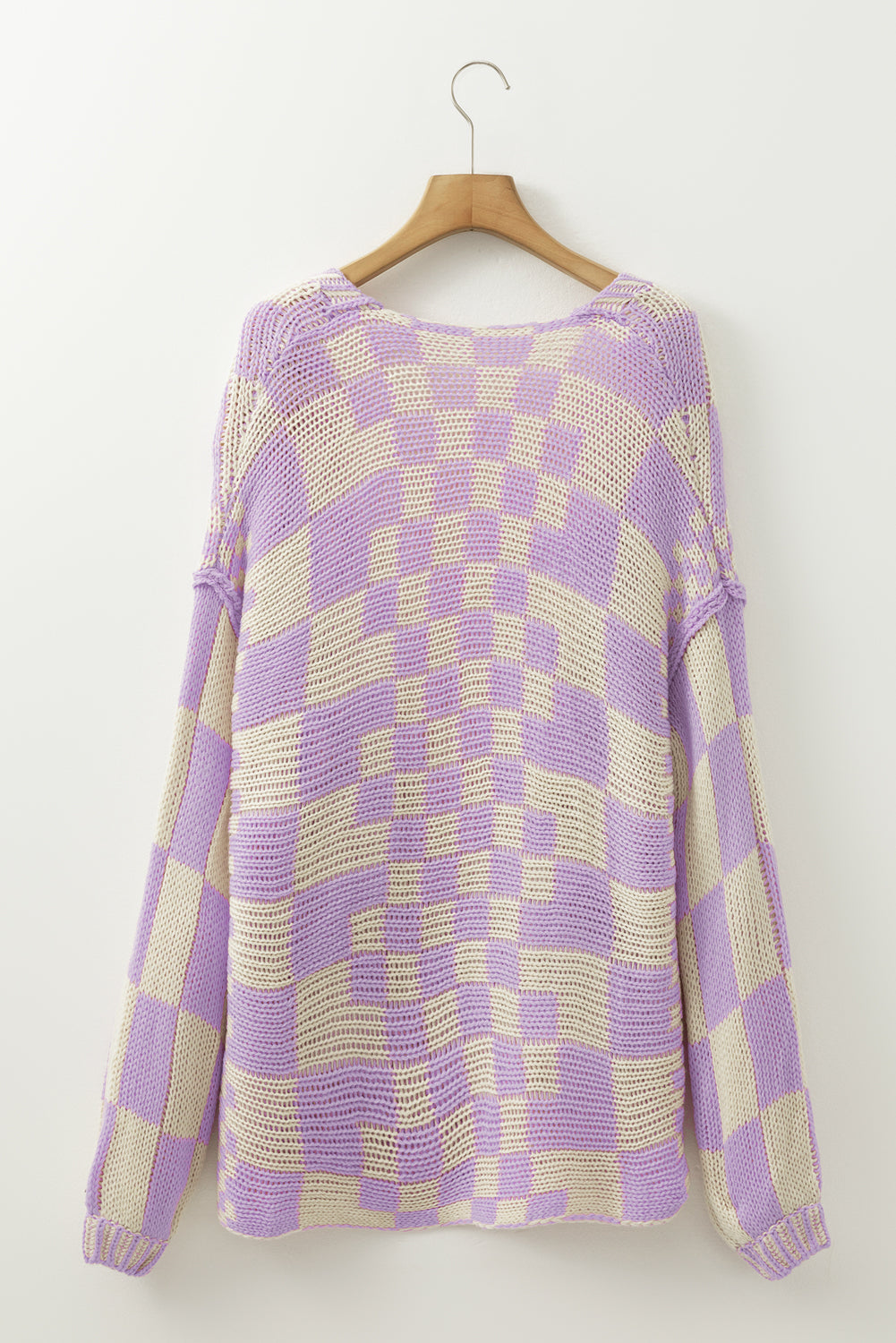 Multicolor Plaid Open Front Knitted Cardigan