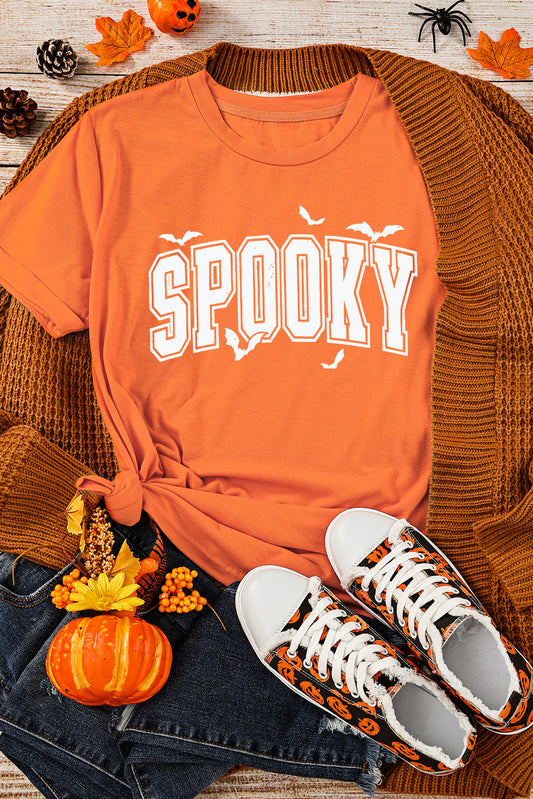 Orange SPOOKY Print Crewneck Halloween T Shirt