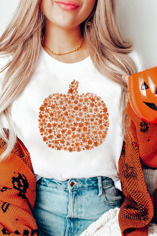 White Floral Pumpkin Custom Graphic Tee