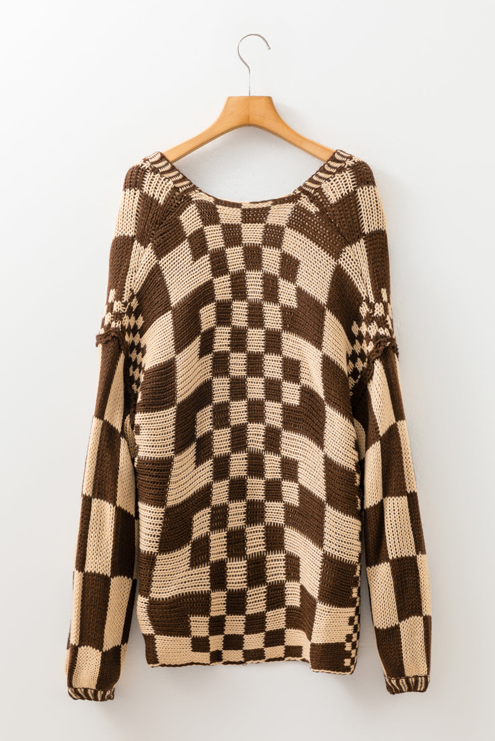 Multicolor Plaid Open Front Knitted Cardigan