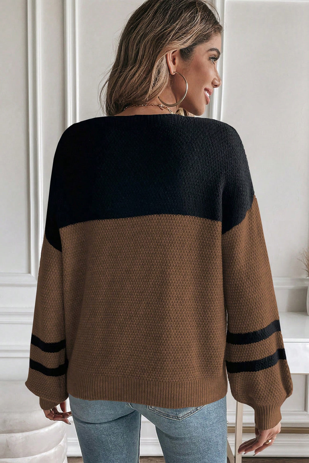 Parchment Colorblock Striped Sleeve Detail Knit Sweater