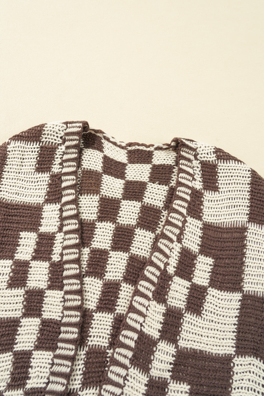 Multicolor Plaid Open Front Knitted Cardigan