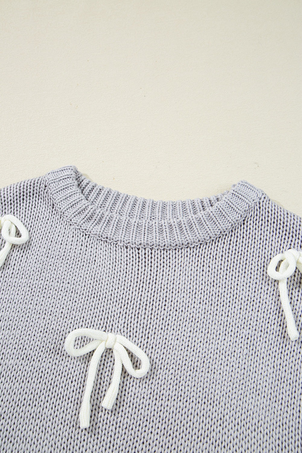 Parchment Bowknot Applique Cap Sleeve Sweater