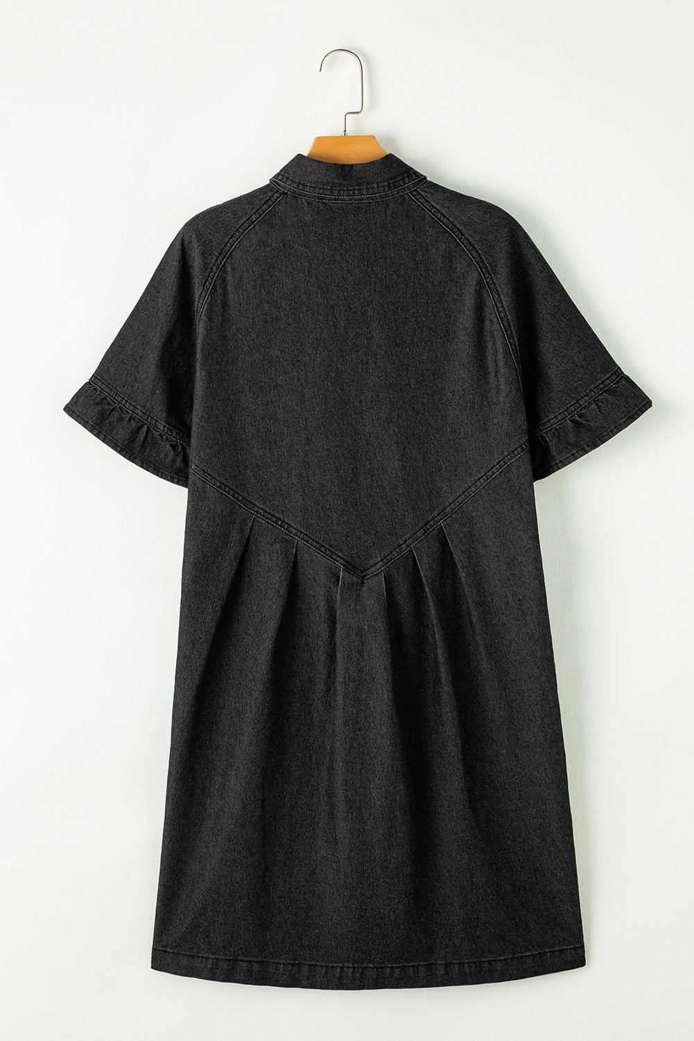 Black Short Sleeve Button Up Loose Denim Shirt Dress