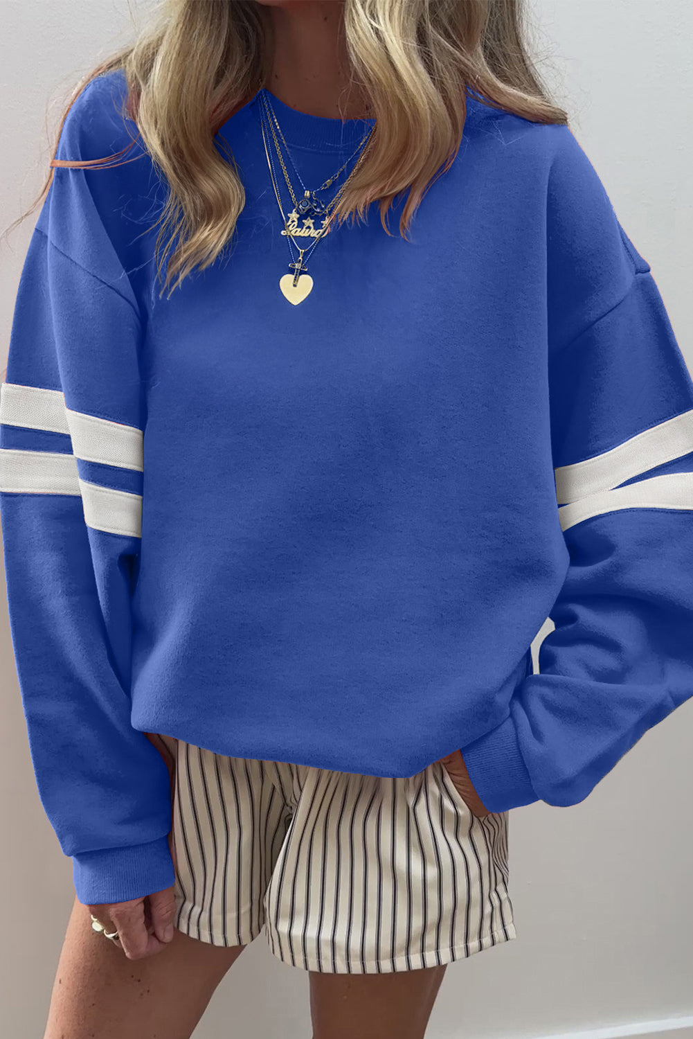 Orange Preppy Striped Sleeve Loose Sweatshirt