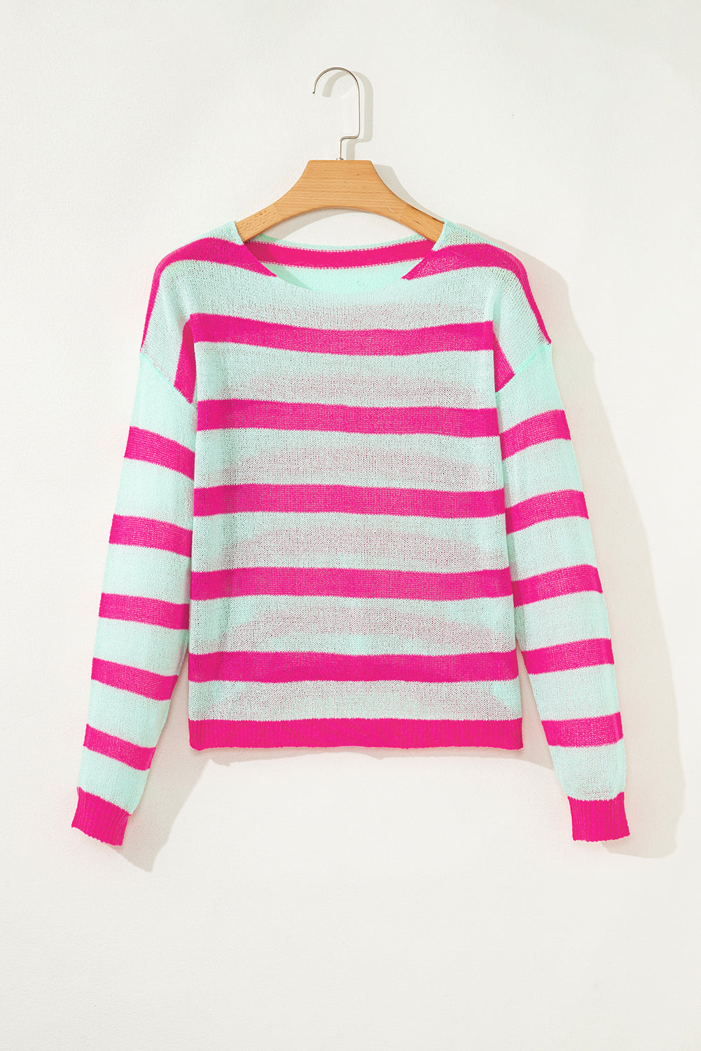 Green Striped Round Neck Colorblock Knit Sweater