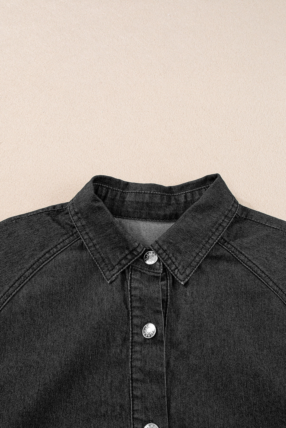 Black Short Sleeve Button Up Loose Denim Shirt Dress