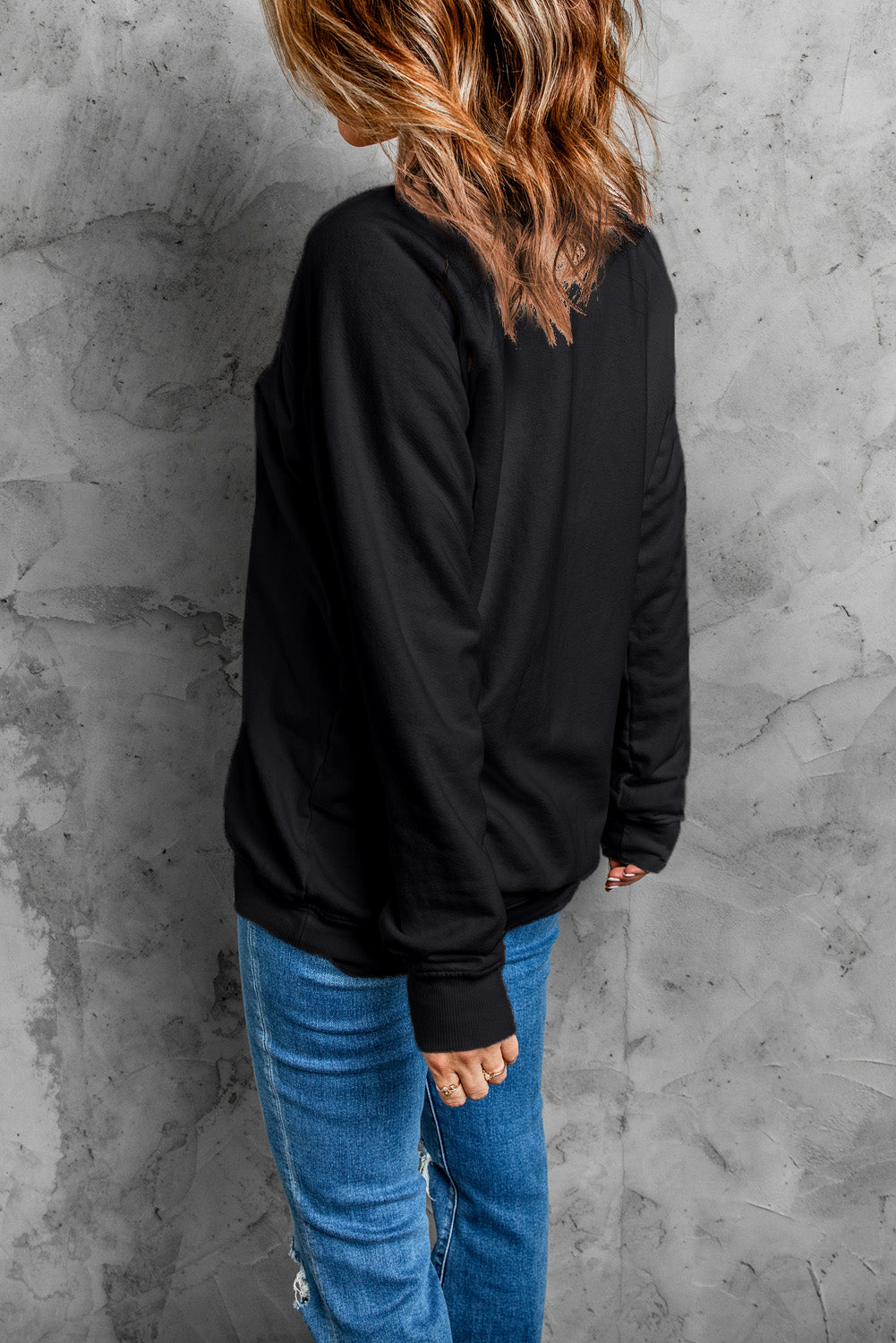 Black MERRY Christmas Letter Heat Transfer Printing Drop Shoulder Sweatshirt