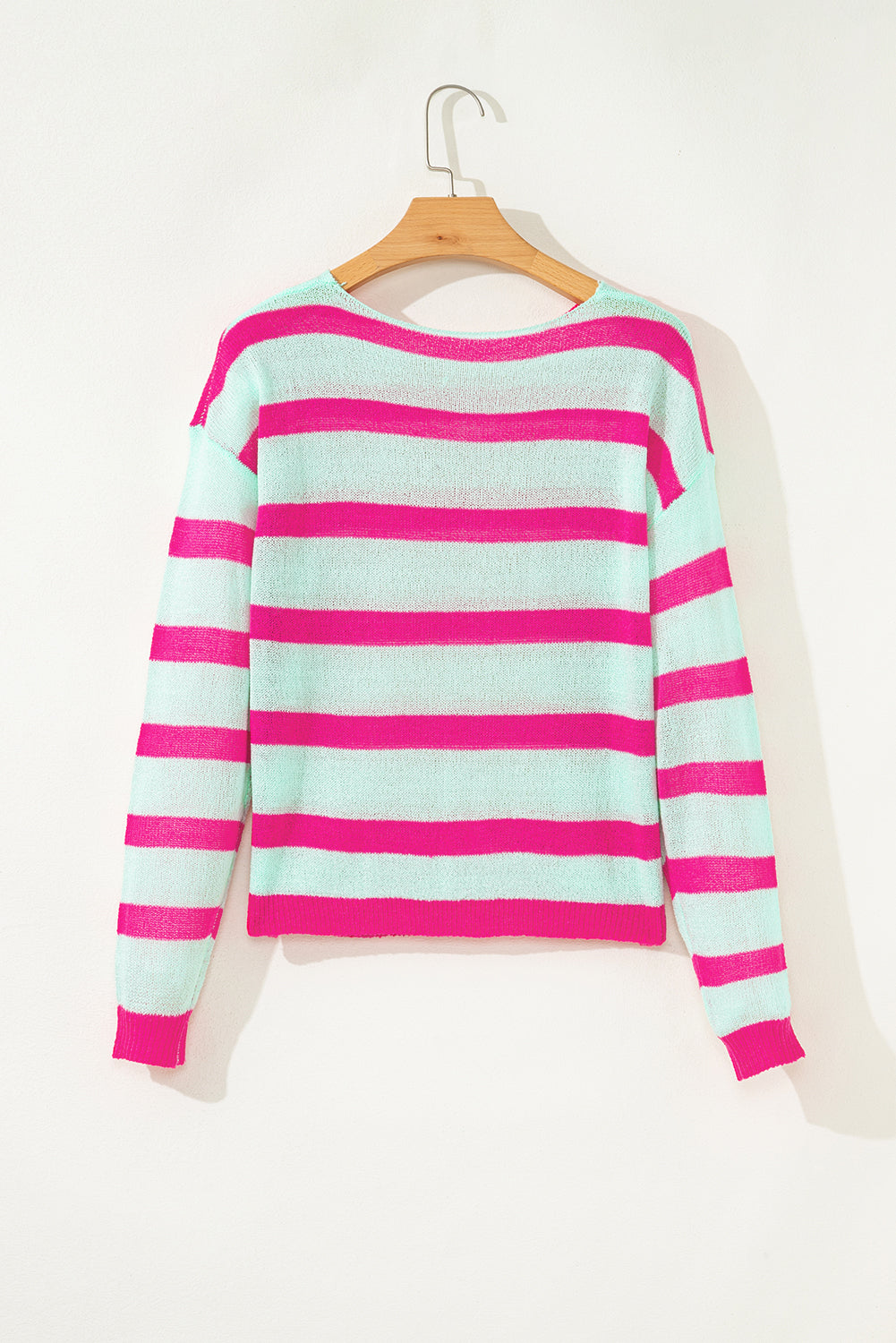 Green Striped Round Neck Colorblock Knit Sweater
