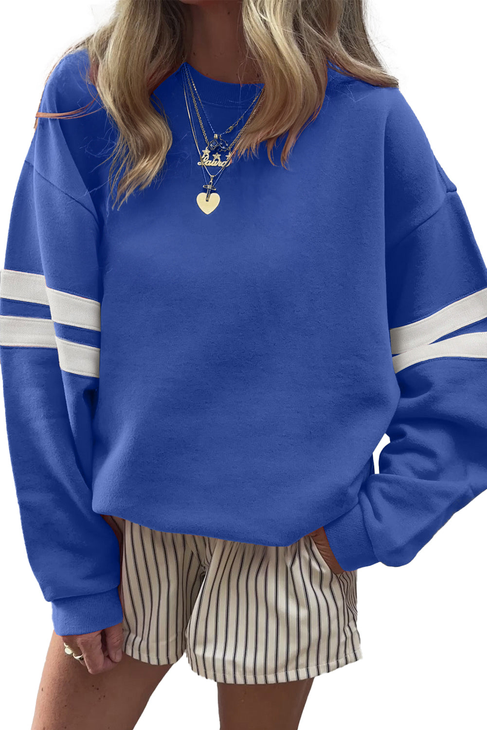 Orange Preppy Striped Sleeve Loose Sweatshirt