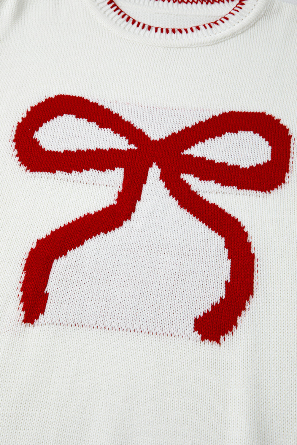 White Sweet Bow Long Sleeve Knit Sweater