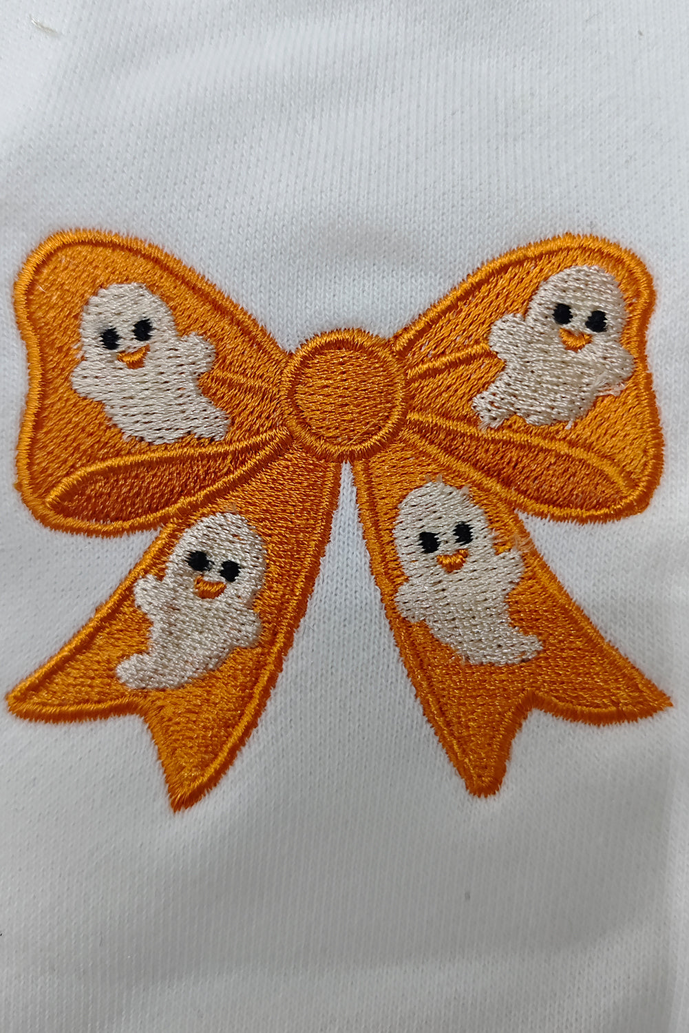 White Cute Halloween Ghost Bow Embroidered Graphic Sweatshirt