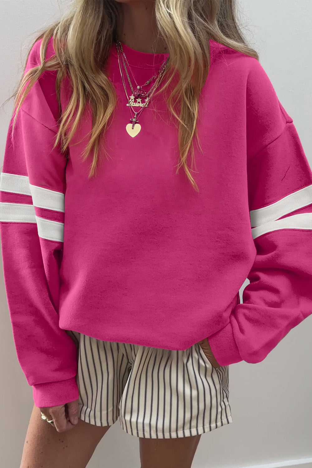 Orange Preppy Striped Sleeve Loose Sweatshirt