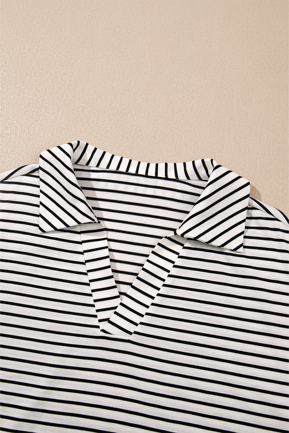 Black Striped V Neck Tee and Casual Shorts Set