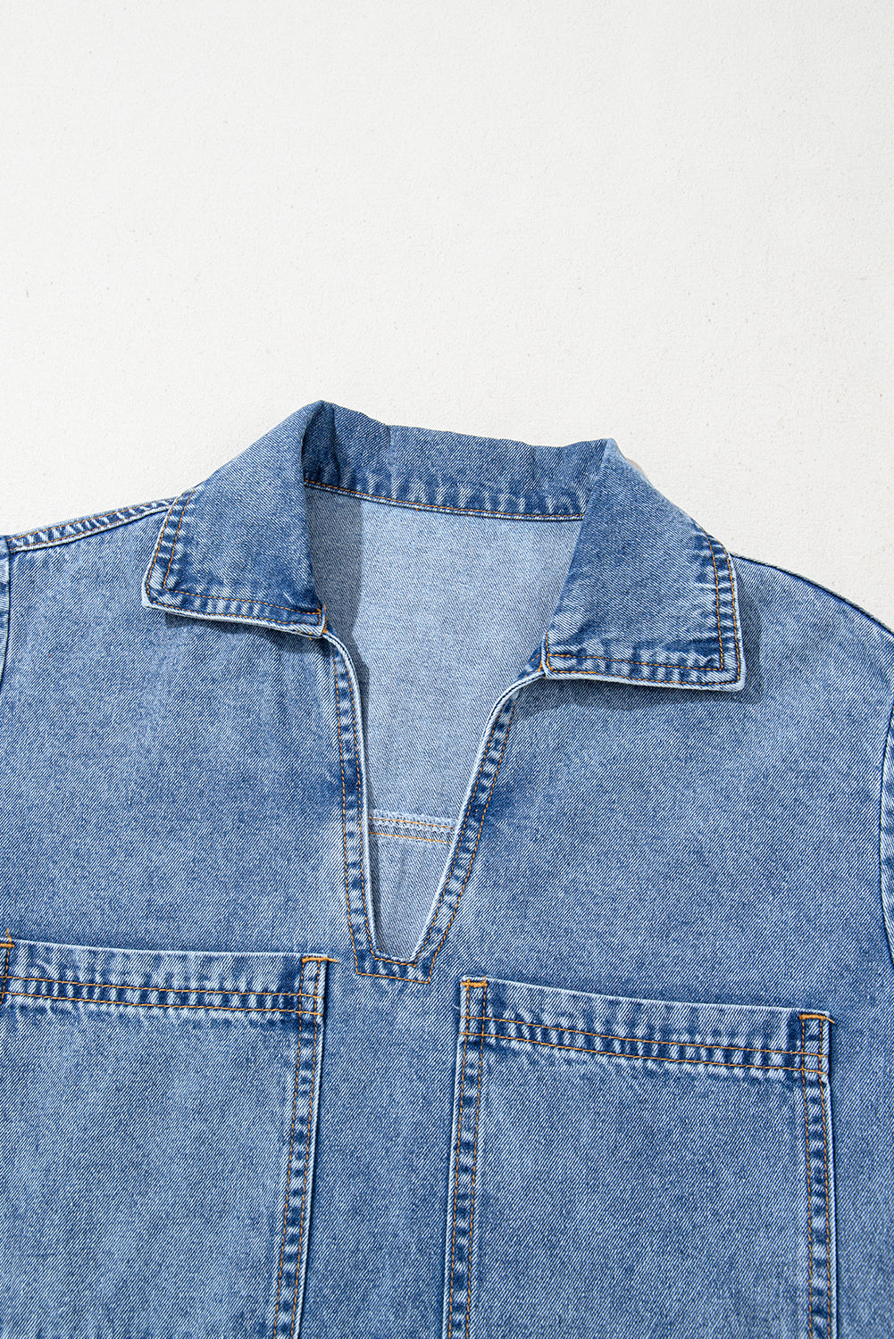 Blue Short Sleeve Collared Chest Pocket Denim Mini Dress