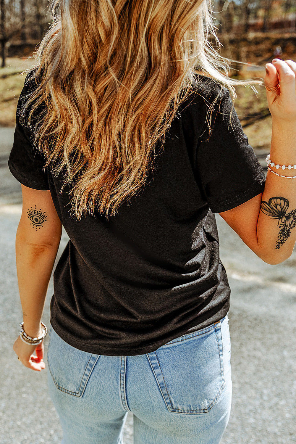 White Sequined Halloween Spirit Pattern Patched Custom Casual Tee