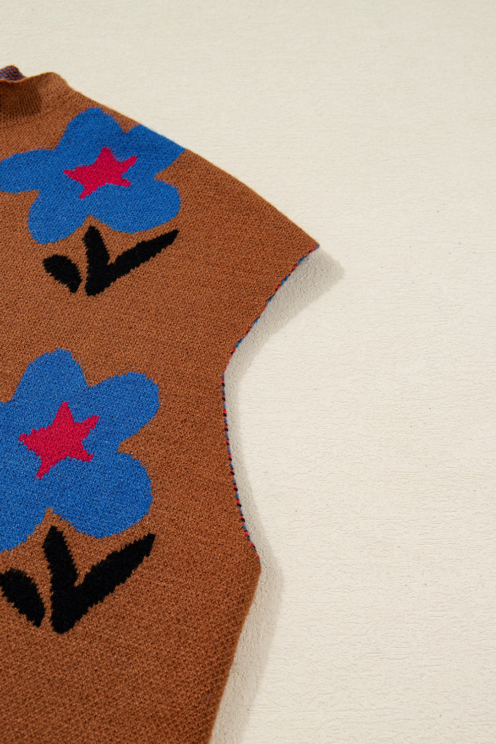 Chestnut Vintage Floral Pattern High Neck Sweater Vest