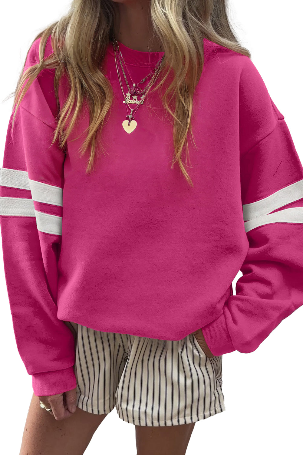 Orange Preppy Striped Sleeve Loose Sweatshirt