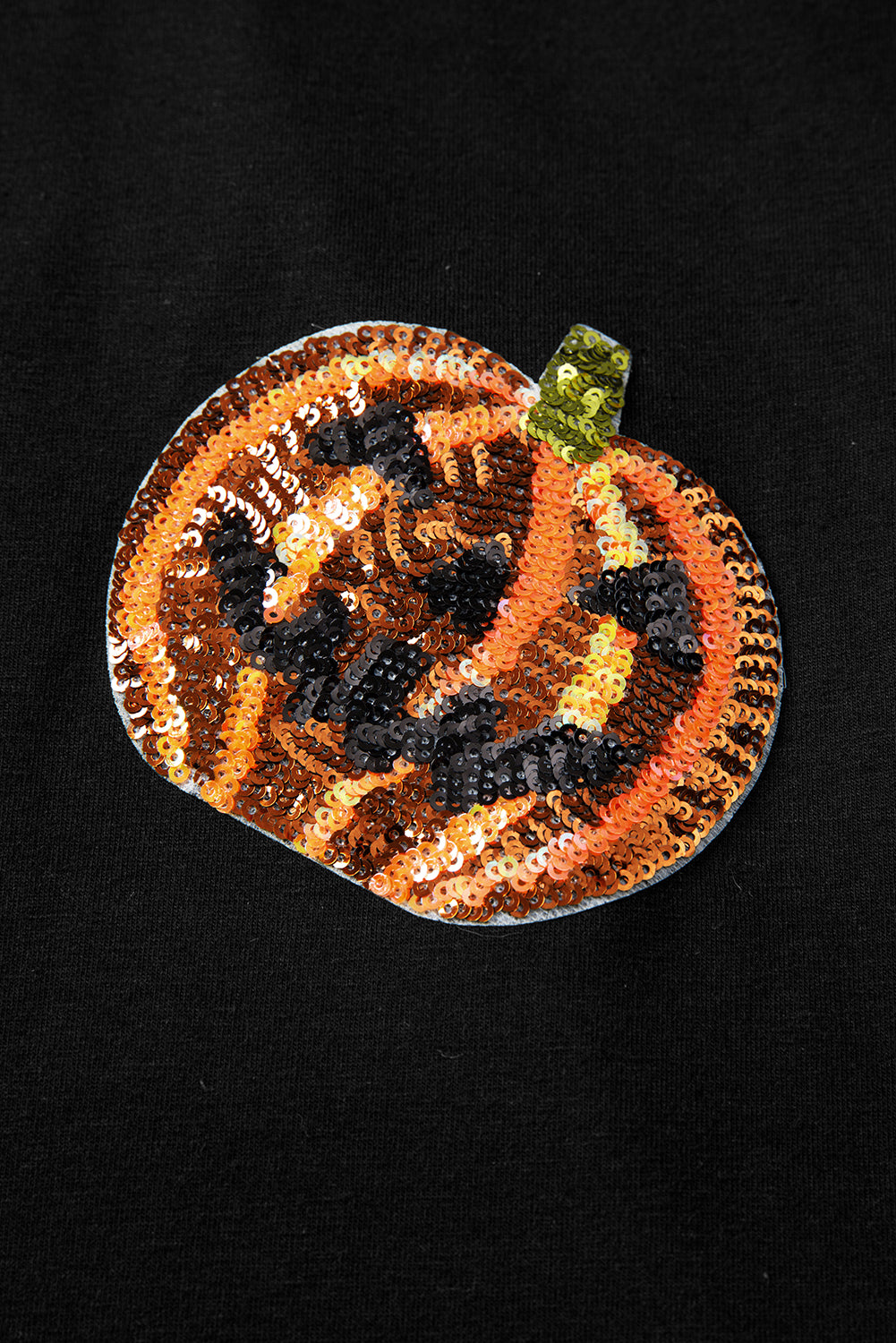 Black Halloween Sequin Pumpkin Face Graphic T Shirt
