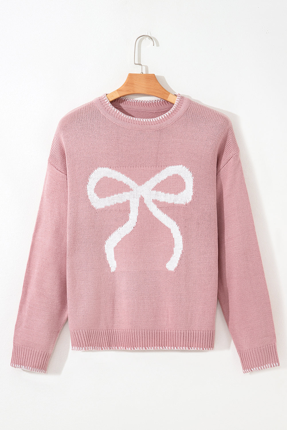 White Sweet Bow Long Sleeve Knit Sweater